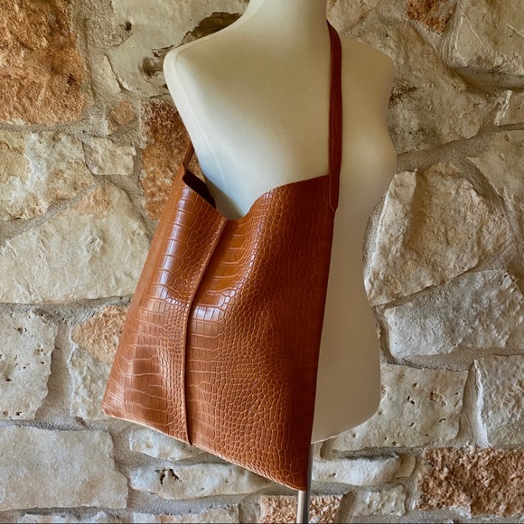New! Faux Crocodile Cognac bag and clutch - Picture 6 of 8